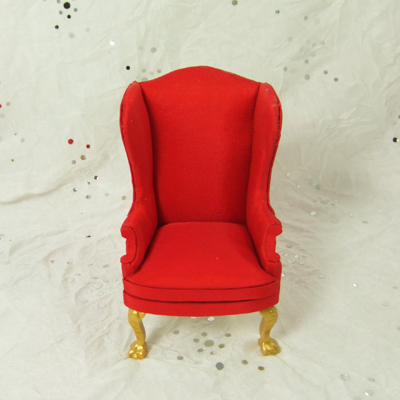 HN-09, Bright Red Wingback Chair in 1" scale - Click Image to Close